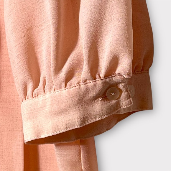 Vintage Coral Pleated High Collar Blouse - Picture 6 of 8